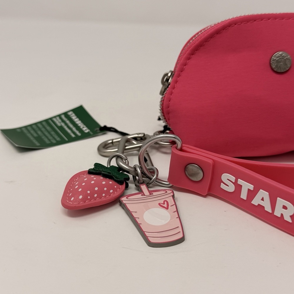 Starbucks Pouch Wristlet Keychain Pink Drink Series 2026 Strawberry Charm NWT - Picture 4 of 13
